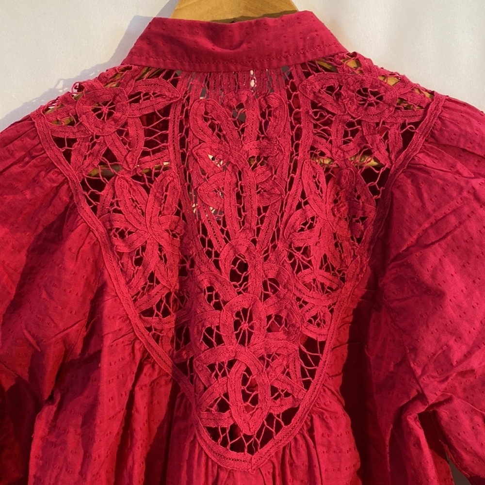 Anthropologie Pilcro Lace Back Button down long sleeve blouse in Pink XS NWT - Picture 8 of 12